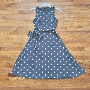 Lauren Ralph Lauren Gray Polka Dot Sleeveless Midi Dress Size 4P